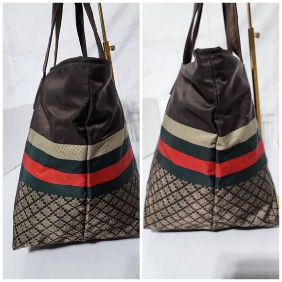 Authentic Gucci Diamante Canvas Web Shopping Tote Bag Brown/Beige - Picture 7 of 15